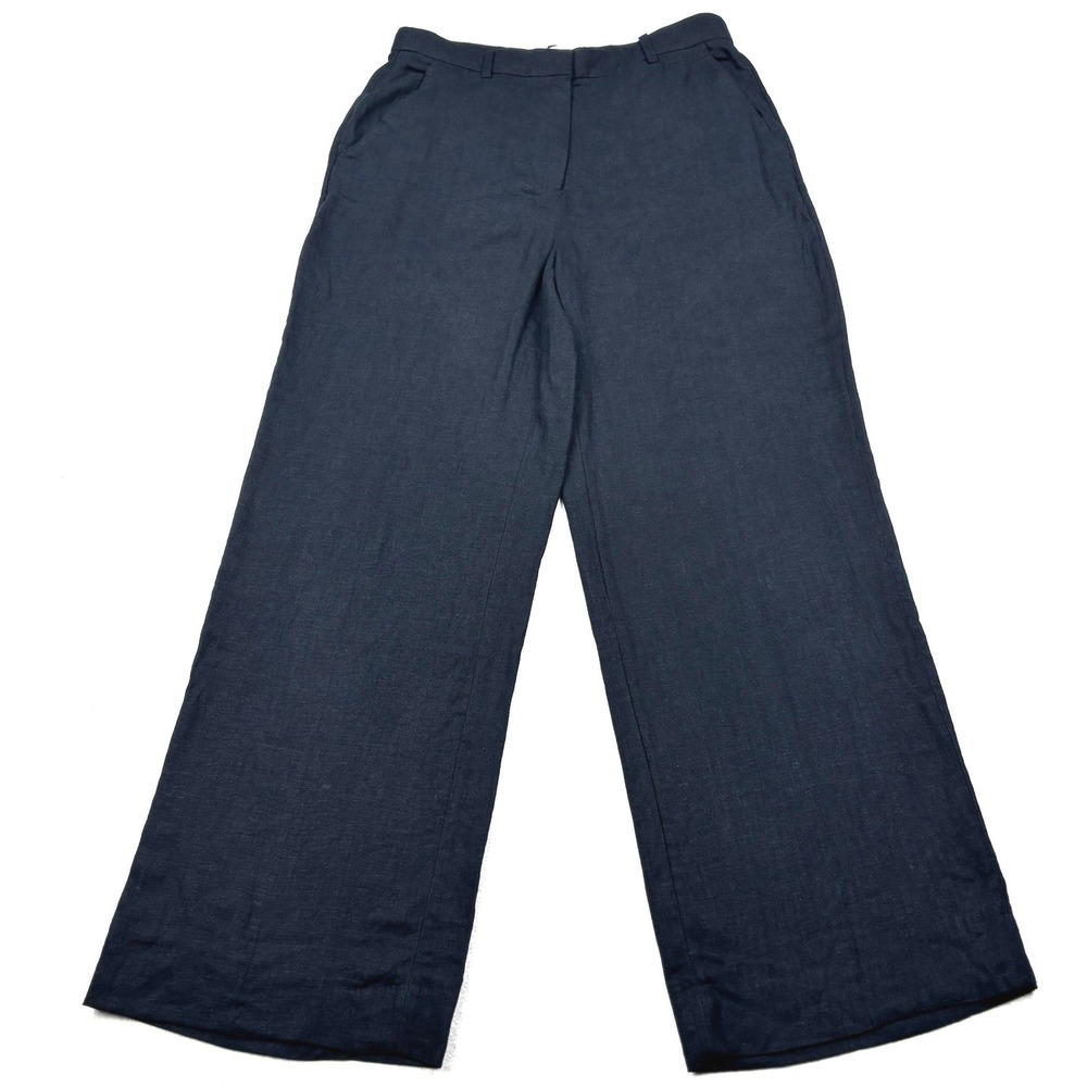 Abercrombie Fitch Pants Womens 6R 28 Dark Navy Linen Blend Wide Leg Trousers